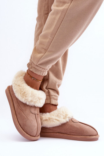 Slippers met bont beige kleur Lanoze 2
