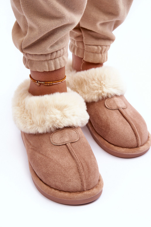 Slippers met bont beige kleur Lanoze Slippers met bont beige kleur Lanoze