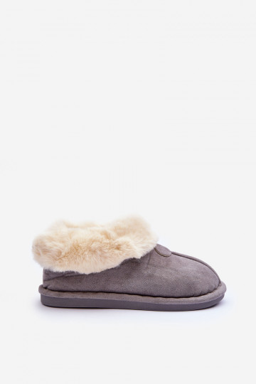 Slippers met bont in grijze kleur Lanoze