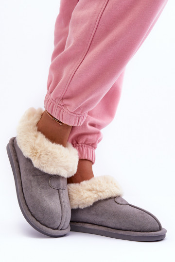 Slippers met bont in grijze kleur Lanoze 2