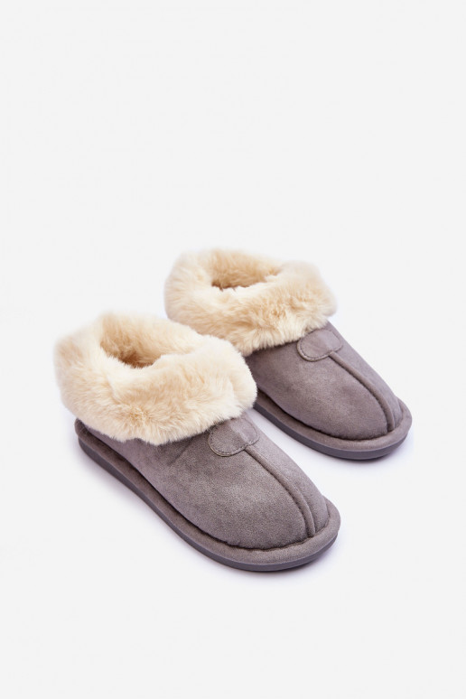 Slippers met bont in grijze kleur Lanoze