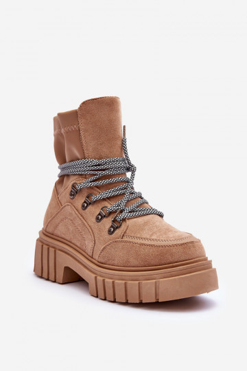 Suède schoenen met veters beige Acorn
