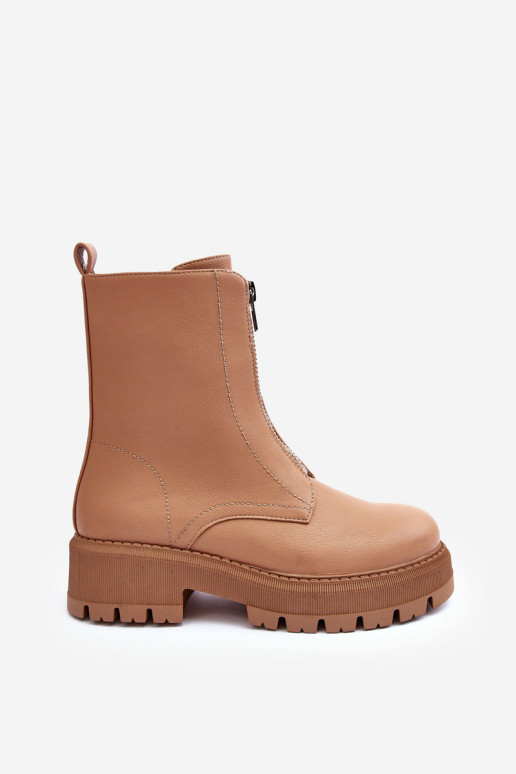 Laarzen met brede hakken met ritsen in de bruine kleur Vimal