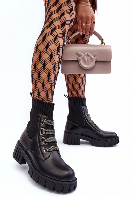 enkellaarsjes met elastisch bovenwerk in zwart Kasseis