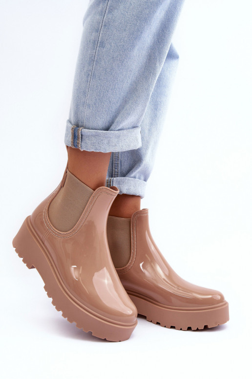 met lakeffect Rubberen schoenen Laarzen met platform Big Star MM274396 beige kleur met lakeffect Rubberen schoenen Laarzen met platform Big Star MM274396 beige kleur