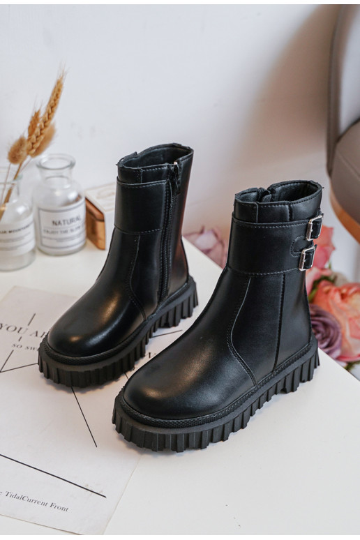 Kinderlaarzen met gespen in de kleur zwart Chloraia Kinderlaarzen met gespen in de kleur zwart Chloraia