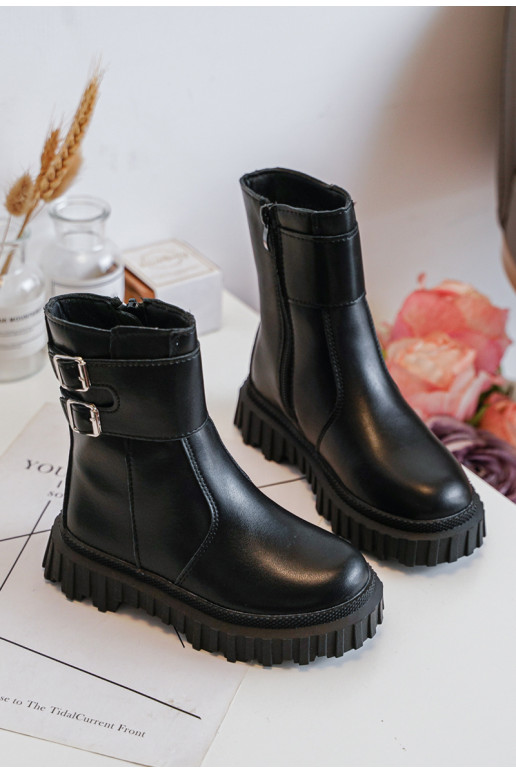 Kinderlaarzen met gespen in de kleur zwart Chloraia Kinderlaarzen met gespen in de kleur zwart Chloraia