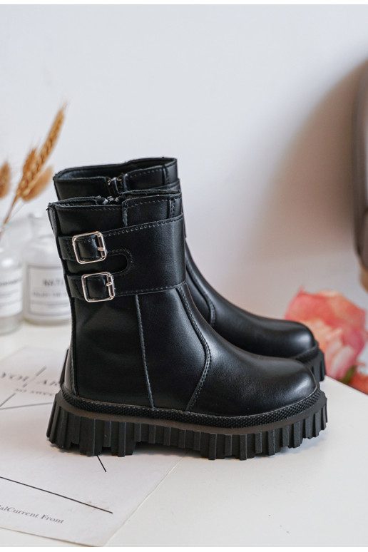 Kinderlaarzen met gespen in de kleur zwart Chloraia Kinderlaarzen met gespen in de kleur zwart Chloraia