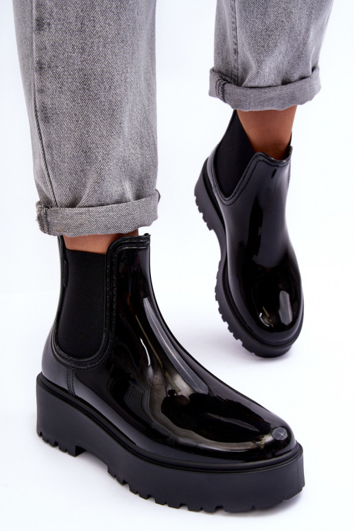 met verniseffect Rubberen schoenen Laarzen met platform Big Star MM274395 zwarte kleur met verniseffect Rubberen schoenen Laarzen met platform Big Star MM274395 zwarte kleur