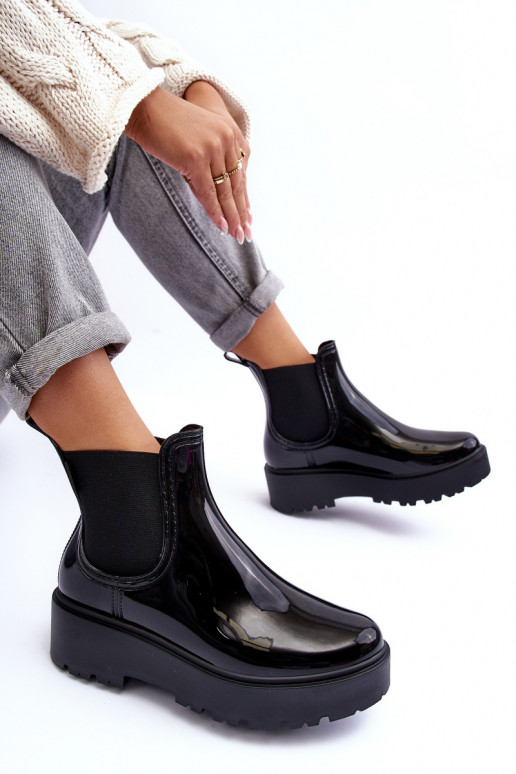 met verniseffect Rubberen schoenen Laarzen met platform Big Star MM274395 zwarte kleur met verniseffect Rubberen schoenen Laarzen met platform Big Star MM274395 zwarte kleur