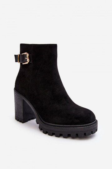 Suede Laarzen met hoge hakken met ornamenten in de zwarte kleur Menoria