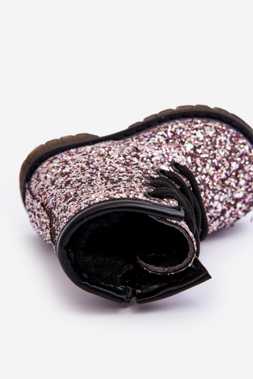 Kinderlaarzen met een glans verwarmd met ritsen roze kleur Saussa