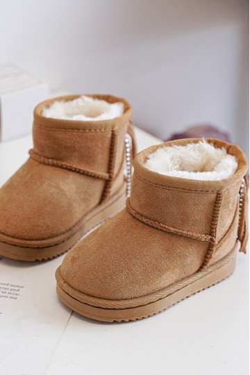 Warme kinderwinterlaarzen met franjes in de bruine kleur Mikyla