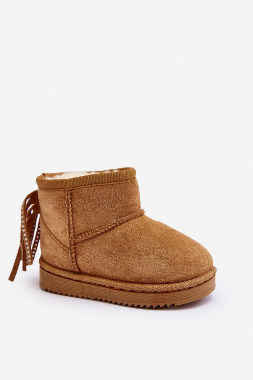 Warme kinderwinterlaarzen met franjes in de bruine kleur Mikyla