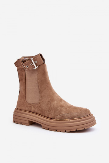 stijlvolle suède laarzen met trendy massieve zool in beige Ozaro