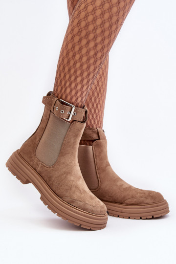 stijlvolle suède laarzen met trendy massieve zool in beige Ozaro 2