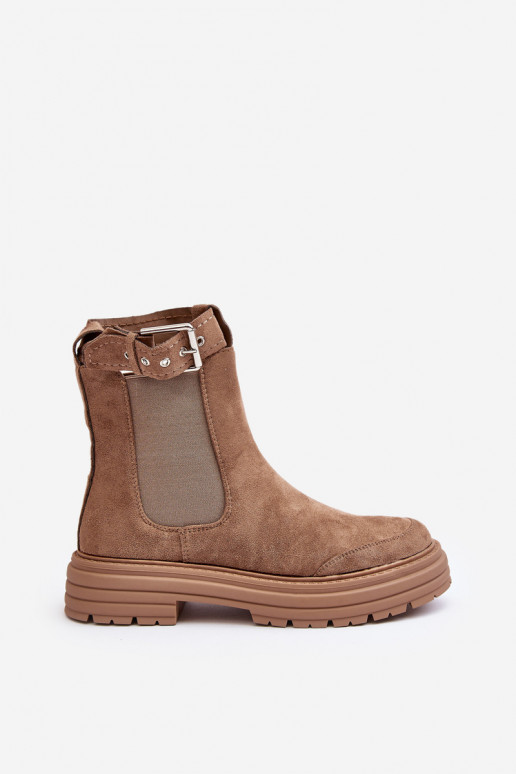 stijlvolle suède laarzen met trendy massieve zool in beige Ozaro stijlvolle suède laarzen met trendy massieve zool in beige Ozaro