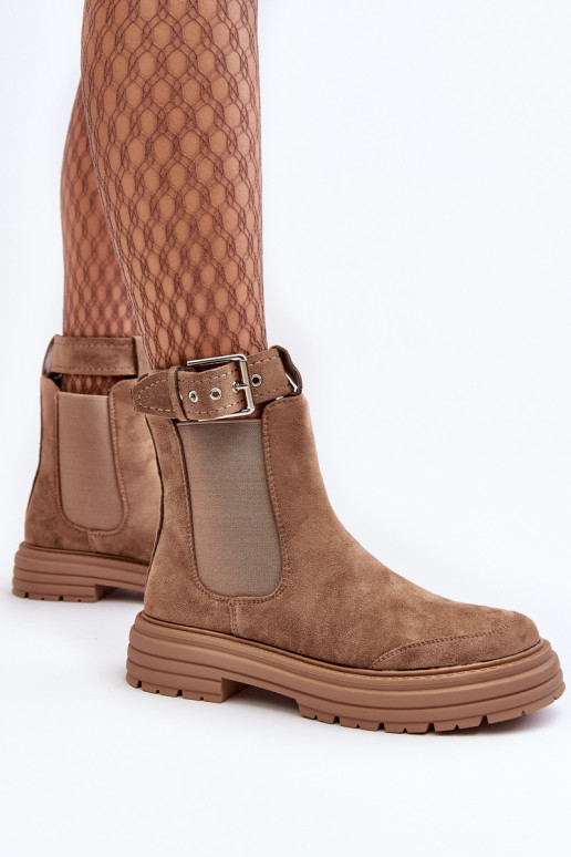 stijlvolle suède laarzen met trendy massieve zool in beige Ozaro stijlvolle suède laarzen met trendy massieve zool in beige Ozaro
