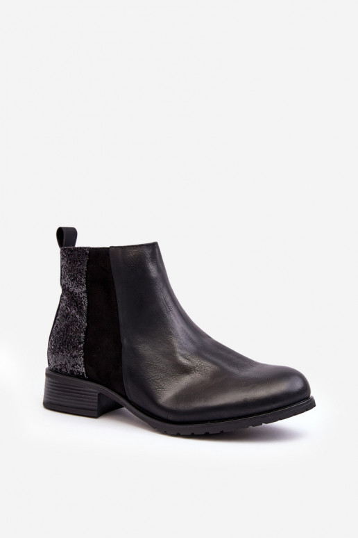 Laarzen met brede hakken met glanzende schubben in het zwart Messio Laarzen met brede hakken met glanzende schubben in het zwart Messio