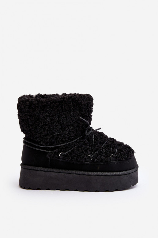 Winterlaarzen met veters en massieve zool in de zwarte kleur Loso Winterlaarzen met veters en massieve zool in de zwarte kleur Loso