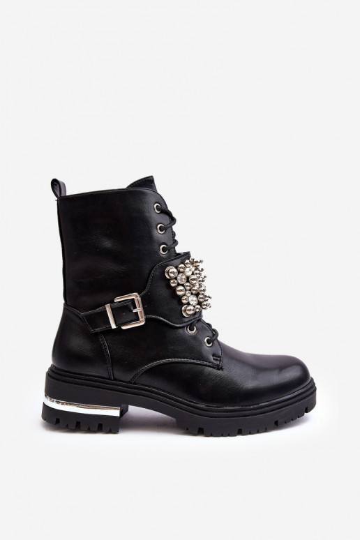 verwarmde laarzen Versierde zwarte kleur Lennen