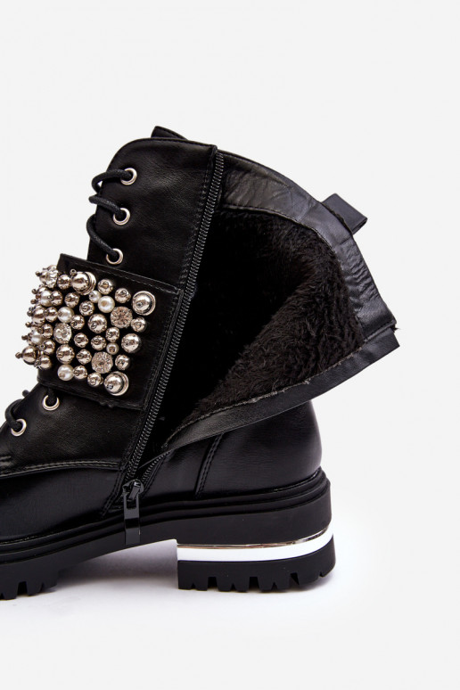 verwarmde laarzen Versierde zwarte kleur Lennen