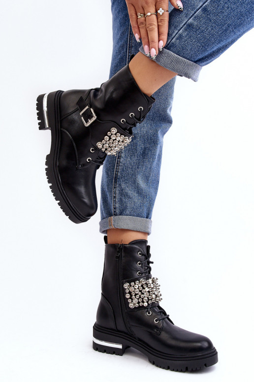 verwarmde laarzen Versierde zwarte kleur Lennen