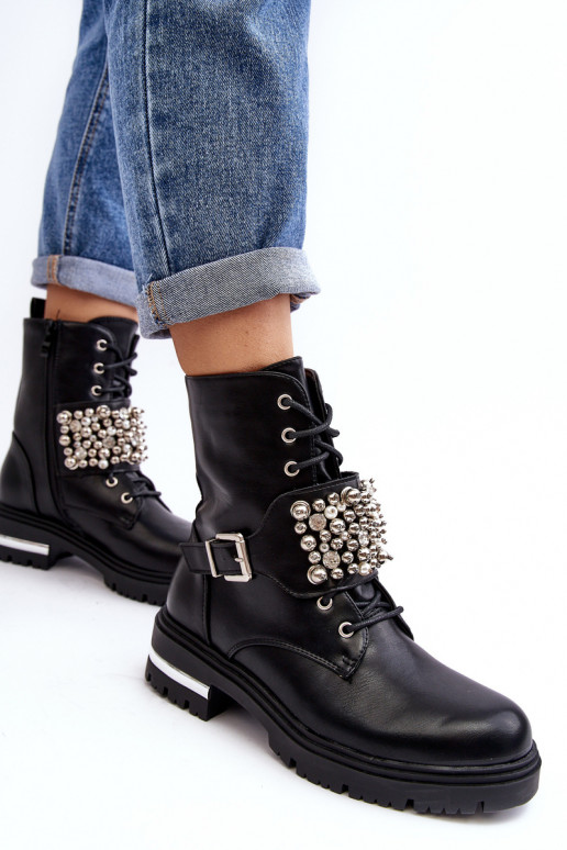 verwarmde laarzen Versierde zwarte kleur Lennen