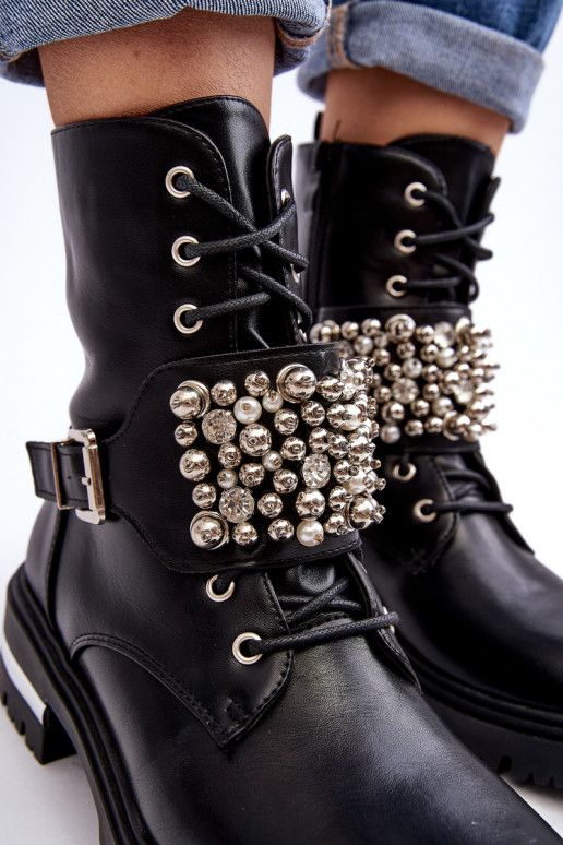 verwarmde laarzen Versierde zwarte kleur Lennen