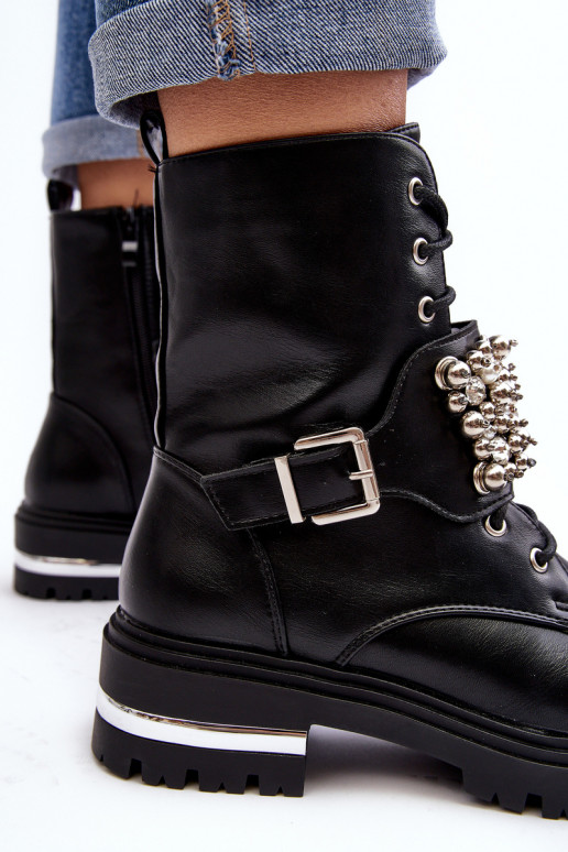 verwarmde laarzen Versierde zwarte kleur Lennen