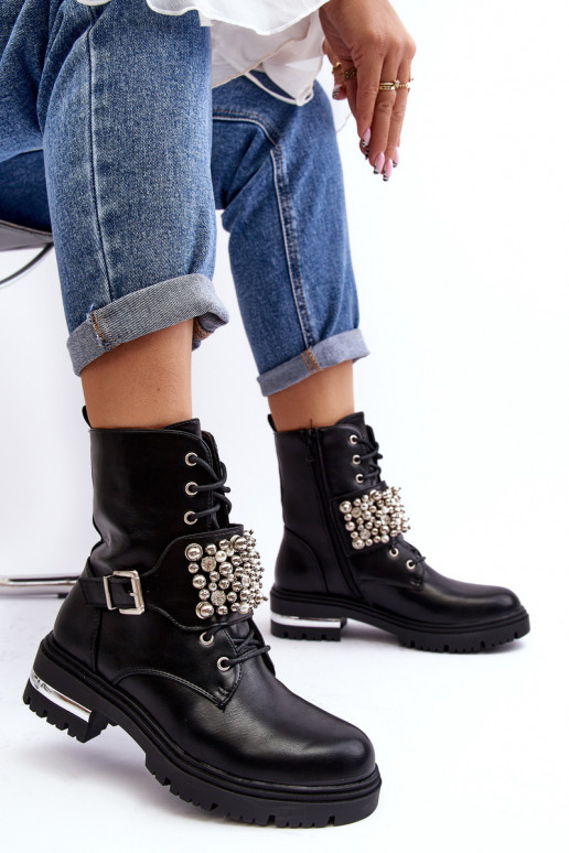 verwarmde laarzen Versierde zwarte kleur Lennen