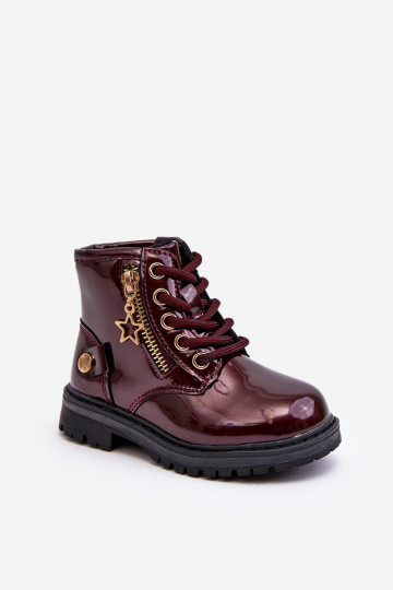 Kinderlaarzen met lakeffect met ritsen verwarmd bordeaux Felori