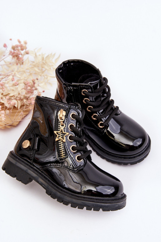 Laarzen Kinderen met verniseffect met ritsen verwarmde zwarte kleur Felori Laarzen Kinderen met verniseffect met ritsen verwarmde zwarte kleur Felori