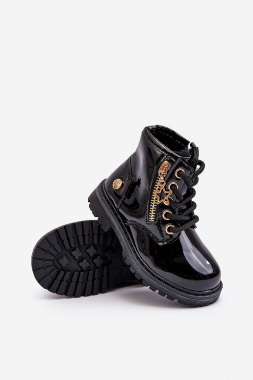 Laarzen Kinderen met verniseffect met ritsen verwarmde zwarte kleur Felori Laarzen Kinderen met verniseffect met ritsen verwarmde zwarte kleur Felori