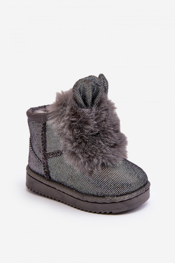 Kindersnowboots verwarmd met bont aan de binnenkant met oren, grijze kleur Betty