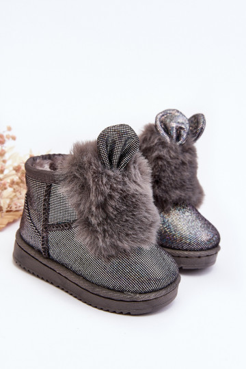 Kindersnowboots verwarmd met bont aan de binnenkant met oren, grijze kleur Betty 2