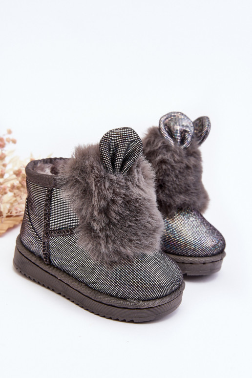 Kindersnowboots verwarmd met bont aan de binnenkant met oren, grijze kleur Betty Kindersnowboots verwarmd met bont aan de binnenkant met oren, grijze kleur Betty