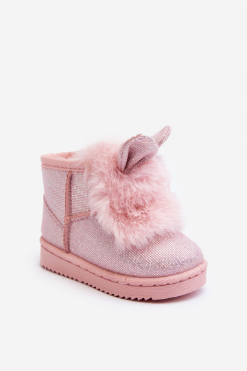 Kindersnowboots verwarmd met bont aan de binnenkant met oren Lichtroze tint Betty