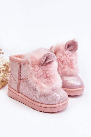 Kindersnowboots verwarmd met bont aan de binnenkant met oren Lichtroze tint Betty 2