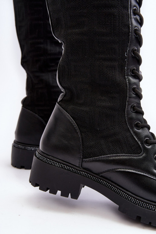 Dames veterlaarzen met elastisch bovenwerk in zwart Virxinia Dames veterlaarzen met elastisch bovenwerk in zwart Virxinia