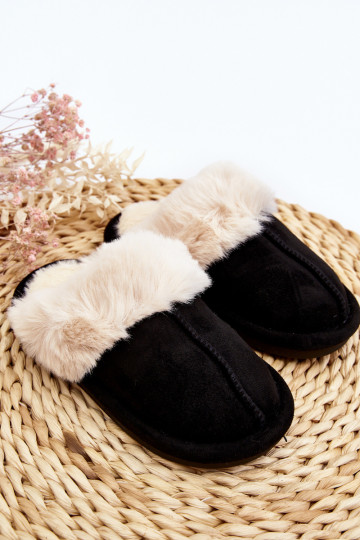 Kinderslofjes met bont in de kleur zwart Befana 2