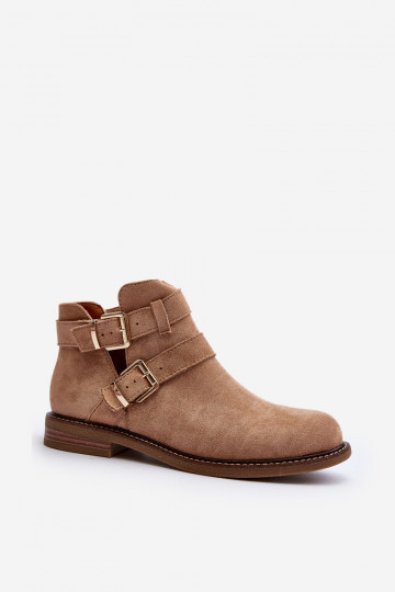 Laarzen met brede hakken met strepen in beige Melviana