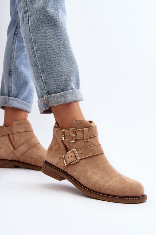 Laarzen met brede hakken met strepen in beige Melviana