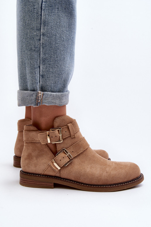 Laarzen met brede hakken met strepen in beige Melviana