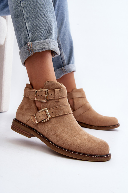 Laarzen met brede hakken met strepen in beige Melviana