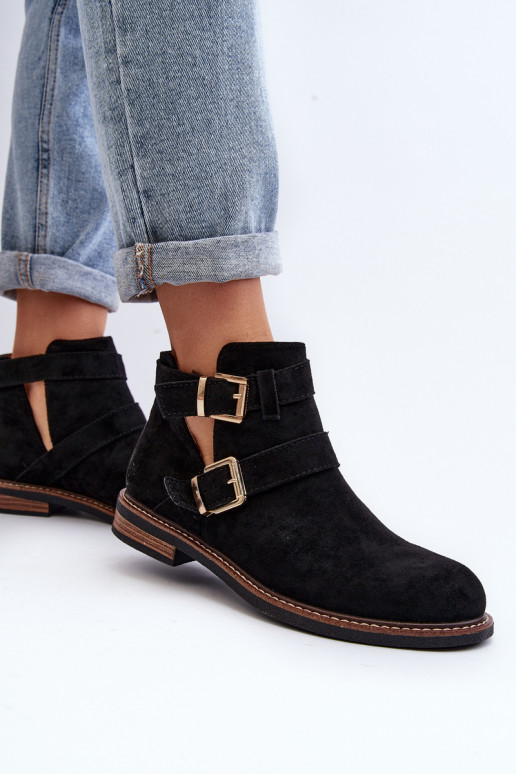 Laarzen met brede hakken met strepen in zwarte Melviana Laarzen met brede hakken met strepen in zwarte Melviana