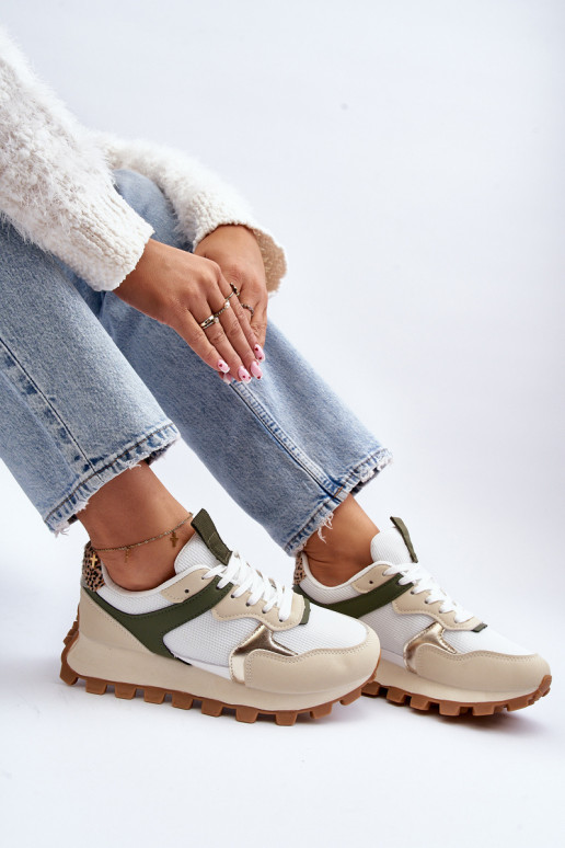 Sneakers model schoenen sportschoenen beige-groene kleur Ralita Sneakers model schoenen sportschoenen beige-groene kleur Ralita