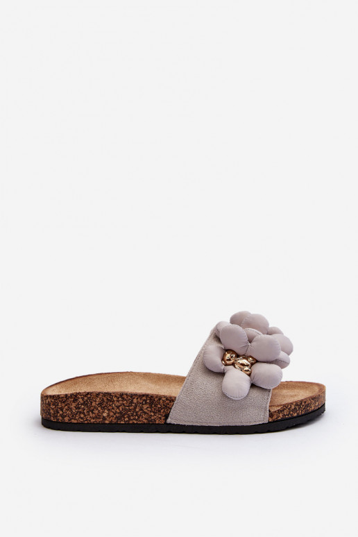 Damespantoffels met mooie details in de grijze kleur Bunlia Damespantoffels met mooie details in de grijze kleur Bunlia