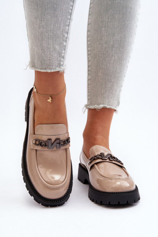 Mocassins met lakeffect met brede hakken beige Ezoma