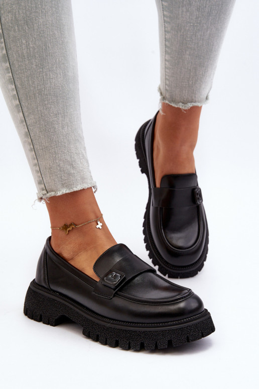 damesmocassins met bandjes in de kleur Flanila zwart